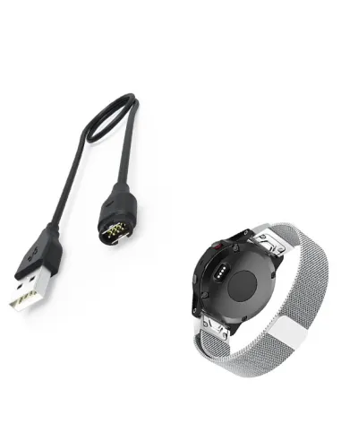 Kit Bracelete Milanese Loop Fecho Magnético + Carregador para Garmin Forerunner 935 - Cinza