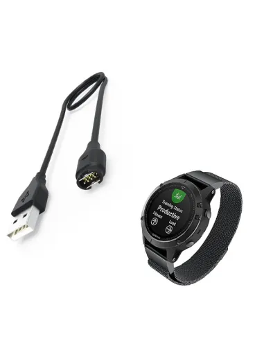 Kit Bracelete Milanese Loop Fecho Magnético + Carregador para Garmin Forerunner 935 - Preto