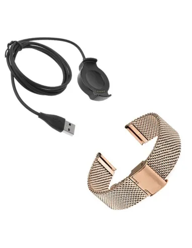 Kit Bracelete Milanese Loop Fecho Magnético + Carregador para Huawei Watch 2 - Rosa