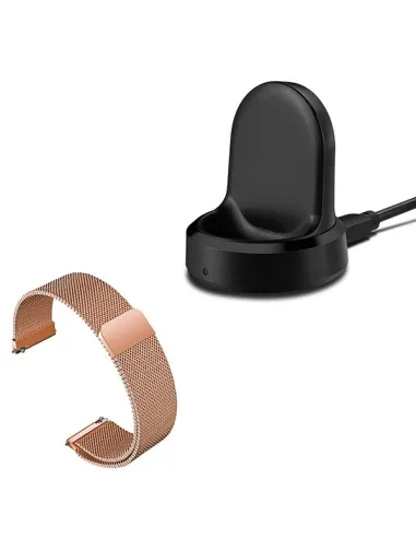 Kit Bracelete Milanese Loop Fecho Magnético + Carregador para Samsung Gear S3 Classic - Rosa