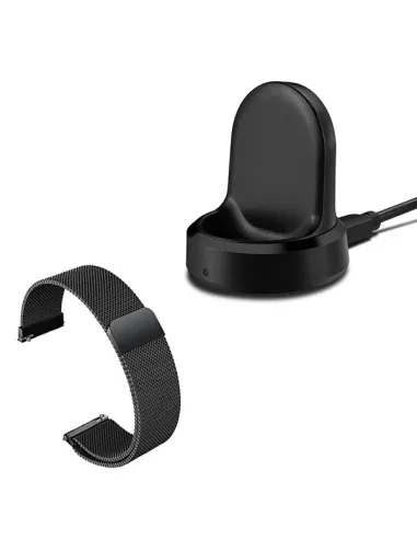 Kit Bracelete Milanese Loop Fecho Magnético + Carregador para Samsung Gear Sport - Preto