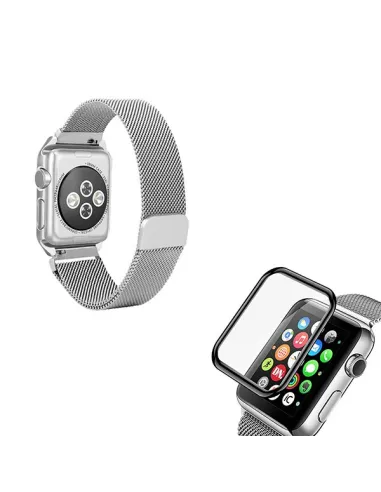 Kit Bracelete Milanese Loop Fecho Magnético + Película de Vidro 3D para Apple Watch Series 3 - 38mm - Cinza