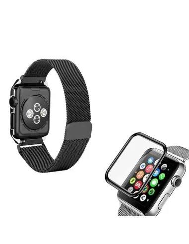 Kit Bracelete Milanese Loop Fecho Magnético + Película de Vidro 3D para Apple Watch Series 3 - 38mm - Preto