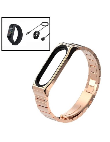 Kit Bracelete Aço Stainless Lux + Ferramenta + Carregador Usb Charger + Película Protectora Ecrã Gel Full Cover para AmazFit Ban