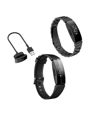 Kit Bracelete Aço Stainless Lux + Ferramenta + Carregador Usb Charger + Película Protectora Ecrã Gel Full Cover para Fitbit Insp