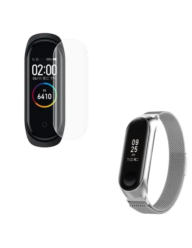 Kit Bracelete Milanese Loop Fecho Magnético + Película Protectora Ecrã Gel Full Cover para AmazFit Band 5 - Cinza