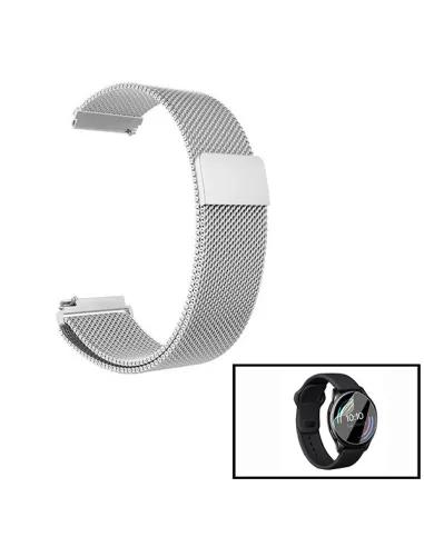 Kit Bracelete Milanese Loop Fecho Magnético + Película Protectora Ecrã Gel Full Cover para OnePlus Watch - Cinza