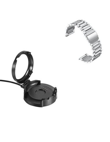 Kit Bracelete Aço Stainless Lux + Ferramenta + Carregador Usb Charger para AmazFit Pace 2 - Cinza