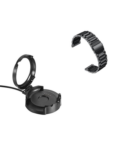 Kit Bracelete Aço Stainless Lux + Ferramenta + Carregador Usb Charger para AmazFit Pace 2 - Preto