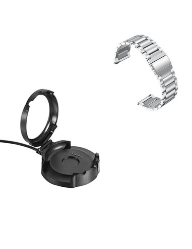 Kit Bracelete Aço Stainless Lux + Ferramenta + Carregador Usb Charger para AmazFit Stratos - Cinza