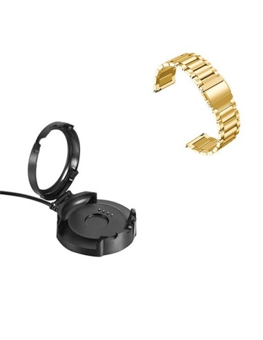 Kit Bracelete Aço Stainless Lux + Ferramenta + Carregador Usb Charger para AmazFit Stratos - Ouro