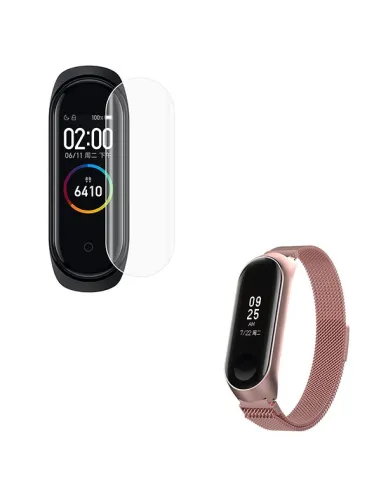 Kit Bracelete Milanese Loop Fecho Magnético + Película Protectora Ecrã Gel Full Cover para Xiaomi Mi Band 6 - Rosa