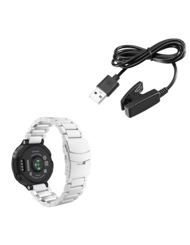 Kit Bracelete Aço Stainless Lux + Ferramenta + Carregador Usb Charger para Garmin Forerunner 630 - Cinza