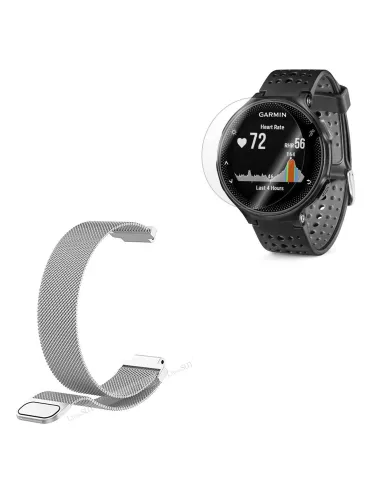 Kit Bracelete Milanese Loop Fecho Magnético + Película para Garmin Forerunner 230 - Cinza