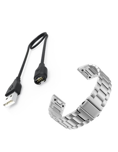 Kit Bracelete Aço Stainless Lux + Ferramenta + Carregador Usb Charger para Garmin Forerunner 935 - Cinza
