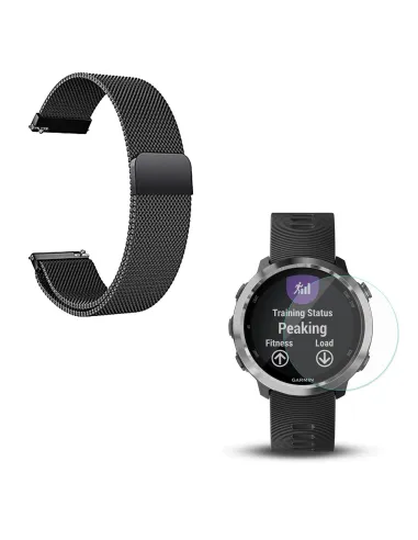 Kit Bracelete Milanese Loop Fecho Magnético + Película para Garmin Forerunner 645 - Preto