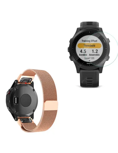 Kit Bracelete Milanese Loop Fecho Magnético + Película para Garmin Forerunner 935 - Rosa