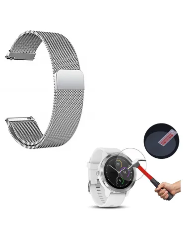 Kit Bracelete Milanese Loop Fecho Magnético + Película para Garmin VivoActive 3 - Cinza