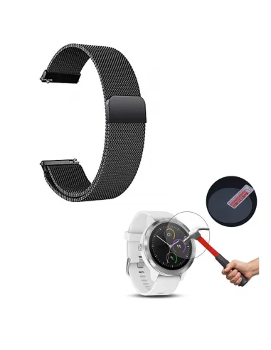 Kit Bracelete Milanese Loop Fecho Magnético + Película para Garmin VivoActive 3 - Preto