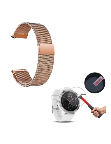 Kit Bracelete Milanese Loop Fecho Magnético + Película para Garmin VivoActive 3 - Rosa