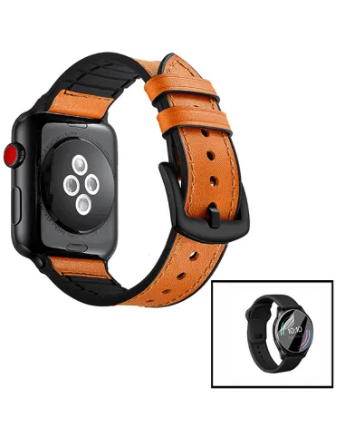 Kit Bracelete Premium SiliconLeather + Película de Hydrogel para Apple Watch Edition Series 7 - 41mm - Castanho / Preto