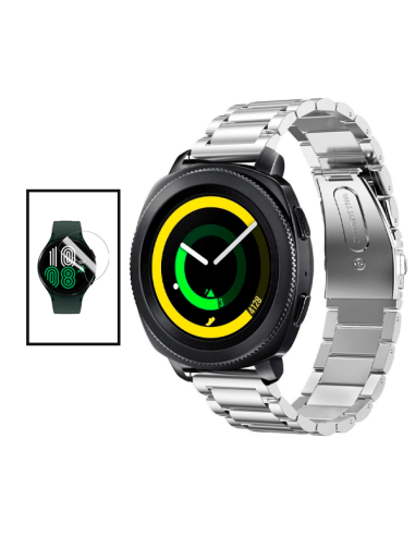 Kit Bracelete Aço Stainless Lux + Ferramenta + Película de Gel Full Cover para Huawei Watch GT Runner - Cinza / Transparente