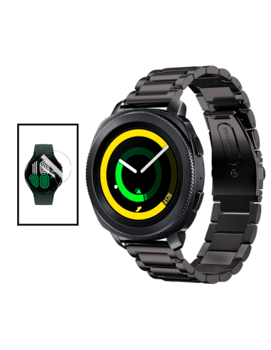 Kit Bracelete Aço Stainless Lux + Ferramenta + Película de Gel Full Cover para Huawei Watch GT Runner - Preto / Transparente