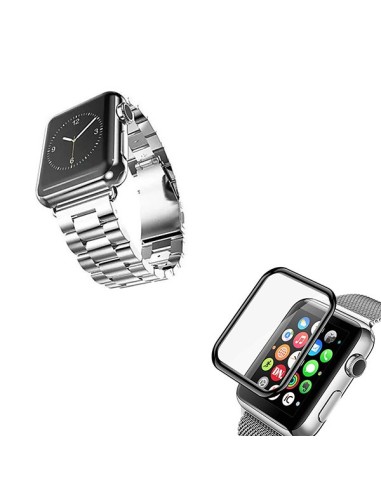 Kit Bracelete Aço Stainless Lux + Ferramenta + Película de Vidro 3D para Apple Watch Series 3 - 42mm - Cinza