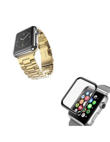 Kit Bracelete Aço Stainless Lux + Ferramenta + Película de Vidro 3D para Apple Watch Series 4 - 40mm - Ouro