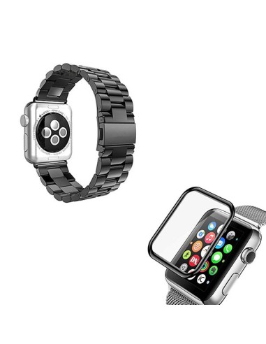 Kit Bracelete Aço Stainless Lux + Ferramenta + Película de Vidro 3D para Apple Watch Series 4 - 44mm - Preto