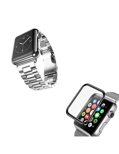 Kit Bracelete Aço Stainless Lux + Ferramenta + Película de Vidro 3D para Apple Watch Series SE - 40mm - Cinza