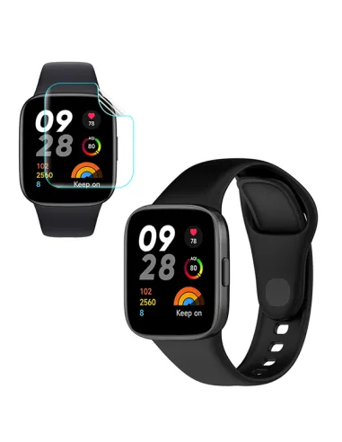 Kit Bracelete SmoothSilicone + Película de Hydrogel para Xiaomi Redmi Watch 3 Active - Preto