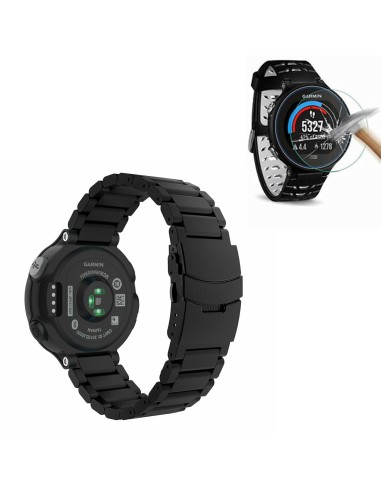 Kit Bracelete Aço Stainless Lux + Ferramenta + Película Protectora Ecrã Vidro para Garmin Forerunner 630 - Preto