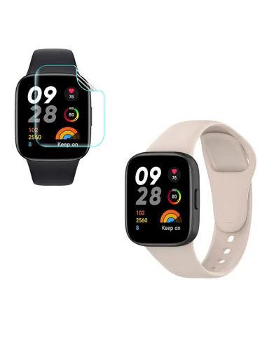 Kit Bracelete SmoothSilicone + Película de Hydrogel  para Xiaomi Redmi Watch 3 - Creme