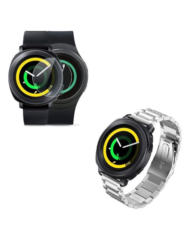 Kit Bracelete Aço Stainless Lux + Ferramenta + Película Protectora Ecrã Vidro para Samsung Gear S3 Classic - Cinza