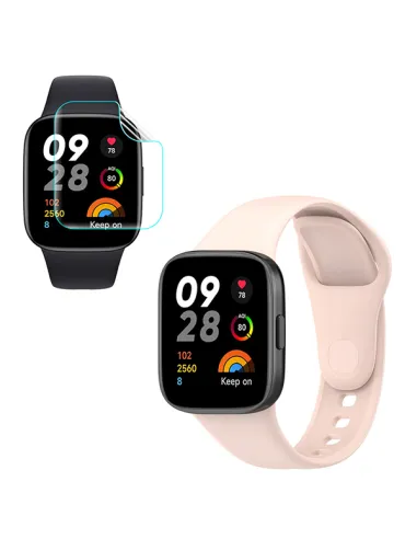 Kit Bracelete SmoothSilicone + Película de Hydrogel  para Xiaomi Redmi Watch 3 - Rosa