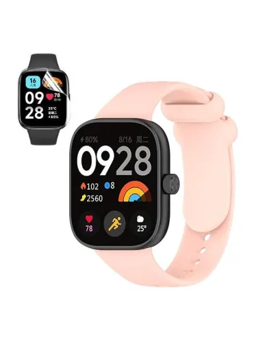 Kit Bracelete SmoothSilicone + Película de Hydrogel  para Xiaomi Redmi Watch 4 - Rosa