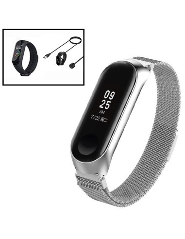 Kit Bracelete Milanese Loop Fecho Magnético + Carregador Usb Charger + Película Protectora Ecrã Gel Full Cover para AmazFit Band