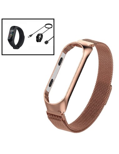 Kit Bracelete Milanese Loop Fecho Magnético + Carregador Usb Charger + Película Protectora Ecrã Gel Full Cover para Xiaomi Mi Ba