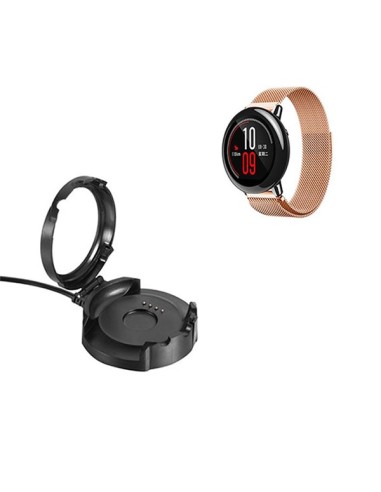 Kit Bracelete Milanese Loop Fecho Magnético + Carregador Usb Charger para AmazFit Pace 2 - Rosa