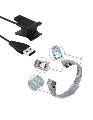 Kit Bracelete Milanese Loop Fecho Magnético + Carregador Usb Charger para Fitbit Alta - Cinza