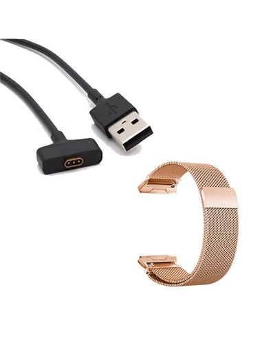 Kit Bracelete Milanese Loop Fecho Magnético + Carregador Usb Charger para Fitbit Ionic - Rosa