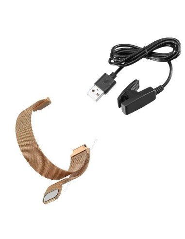 Kit Bracelete Milanese Loop Fecho Magnético + Carregador Usb Charger para Garmin Forerunner 230 - Rosa