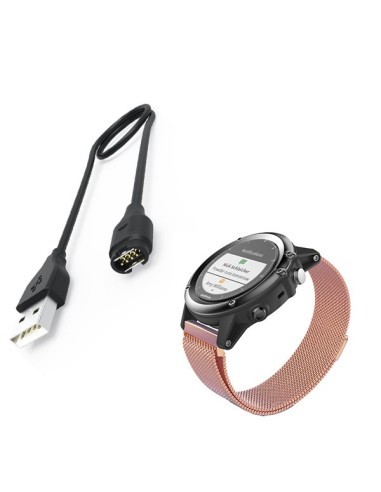 Kit Bracelete Milanese Loop Fecho Magnético + Carregador Usb Charger para Garmin Forerunner 645 - Rosa