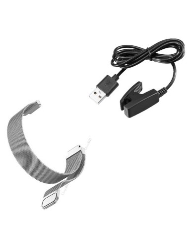 Kit Bracelete Milanese Loop Fecho Magnético + Carregador Usb Charger para Garmin Forerunner 735XT - Cinza