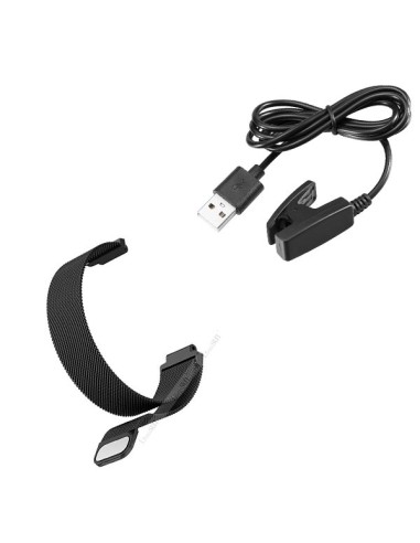 Kit Bracelete Milanese Loop Fecho Magnético + Carregador Usb Charger para Garmin Forerunner 735XT - Preto