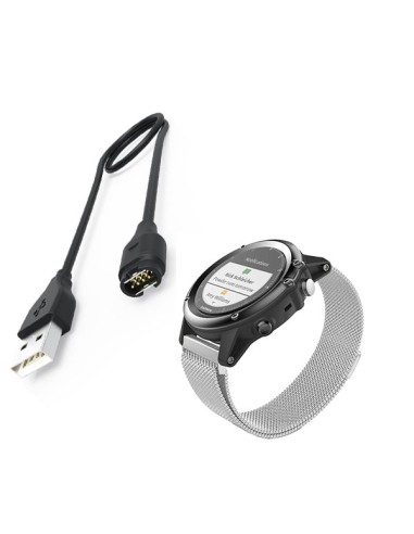 Kit Bracelete Milanese Loop Fecho Magnético + Carregador Usb Charger para Garmin VivoActive 3 - Cinza