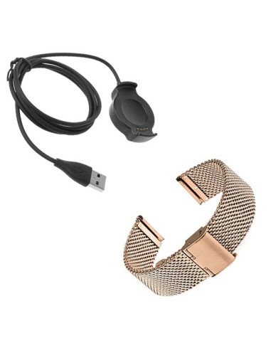 Kit Bracelete Milanese Loop Fecho Magnético + Carregador Usb Charger para Huawei Watch 2 - Rosa