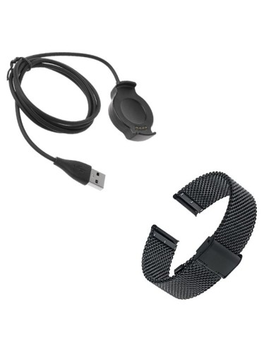 Kit Bracelete Milanese Loop Fecho Magnético + Carregador Usb Charger para Huawei Watch 2 Pro - Preto