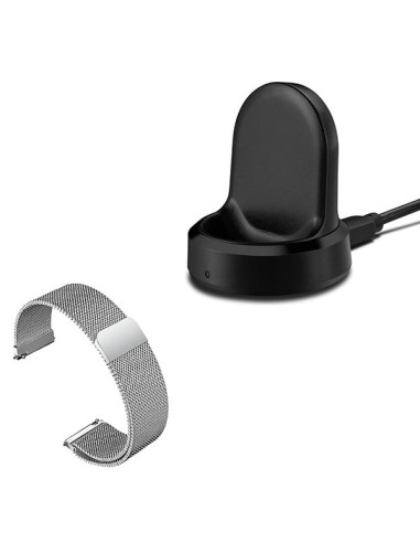 Kit Bracelete Milanese Loop Fecho Magnético + Carregador Usb Charger para Samsung Gear S3 Classic - Cinza